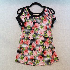 DIANA BELLE Pink Rose Checker Cold Shoulder Top, Sz S